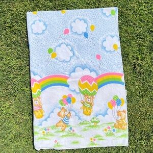 Vtg Toddletime Cotton Flannel Receiving Blanket Bears Rainbows Balloons 26.5x40